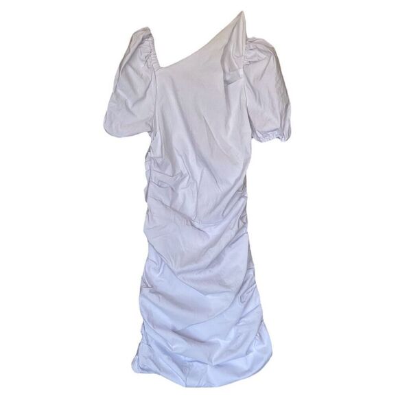 Anthropologie Maeve White Asymmetrical Neck Ruched Bodycon Dress NWT Size Medium - Picture 1 of 6